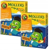 Moller's Omega-3 Żelki Rybki Dla Dzieci Pomarańczowe 2x36 szt Tran