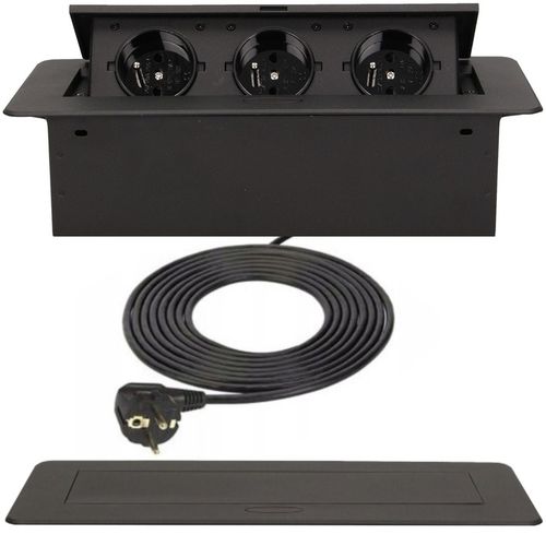 GNIAZDO POTRÓJNE CHOWANE W BLAT 3 GNIAZDA NABLATOWE GNIAZDKO KABEL 1,5M na Arena.pl