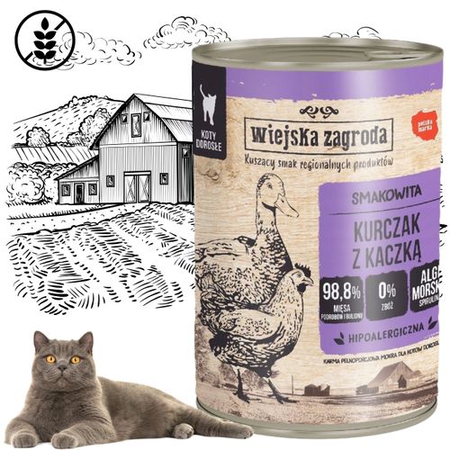 karma mokra dla kota kurczak kaczka 400g wiejska zagroda bez zbóż i glutenu na Arena.pl