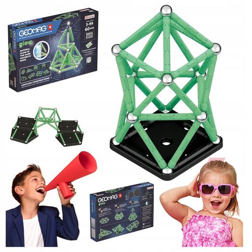 KLOCKI MAGNETYCZNE DLA DZIECI GEOMAG GLOW RECYCLED 60 ELEMENTÓW EDUKACYJNE na Arena.pl