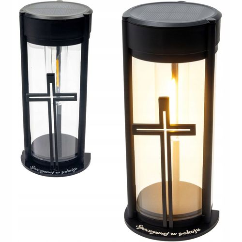 ZNICZ SOLARNY LED LAMPION NA GRÓB STATUETKA NA CMENTARZ Z KRZYŻEM na Arena.pl