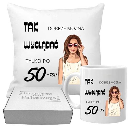 PODUSZKA I KUBEK PREZENT NA URODZINY 40 50 60 LAT DOWOLNY WIEK I IMIĘ na Arena.pl