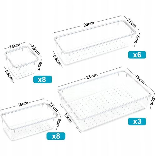 ORGANIZERY DO SZUFLADY NA PRZYBORY KOSMETYKI PRZEZROCZYSTE ZESTAW 25 na Arena.pl