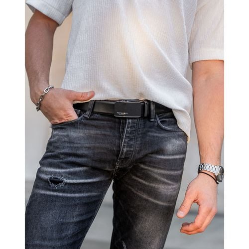 skórzany pasek męski w czarnym kolorze - peterson 85 na Arena.pl