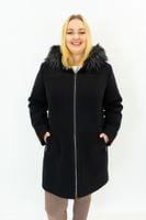 Damski Płaszcz Zimowy z Futerkiem i Kapturem Czarny 38
