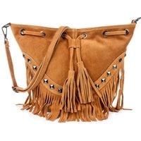 VERA PELLE torebka zamszowa listonoszka boho z ćwiekami V418 camel