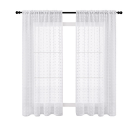 Krótkie Zasłony Boho Białe w Kropki z Pomponami 2 Szt 140x138 cm Woal