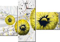 100CM 70CM ZEGAR 3 ELEM ŻÓŁTE DMUCHAWCE 2 ŚCIENNY OBRAZ