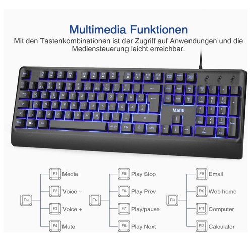Mafiti Klawiatura Usb Przewodowa Podświetlana Niem na Arena.pl