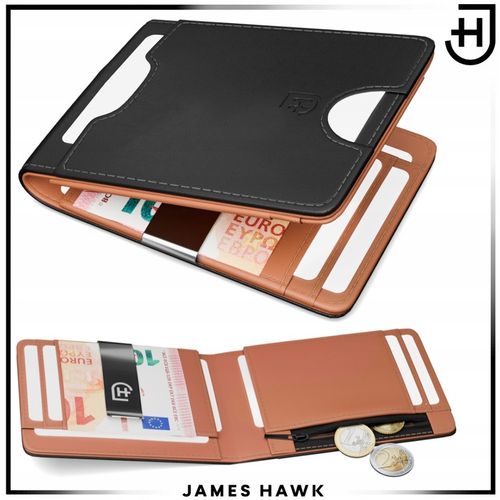 James Hawk Smart Wallet skórzany portfel męski Slim 1,5 cm Czarny Brąz RFID na Arena.pl