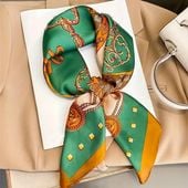 Apaszka damska elegancka TSG-137 jedwabista gawroszka - zielona / brązowa