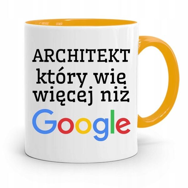 Kubek Żółty Architekta Który Wie Więcej Niż Google Z Nadrukiem Ze Zdjęciem zdjęcie 1