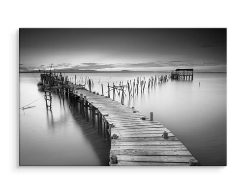 Obraz Na Płótnie Czarno-Biały Pejzaż Jezioro Pomost 40cm x 30cm na Arena.pl