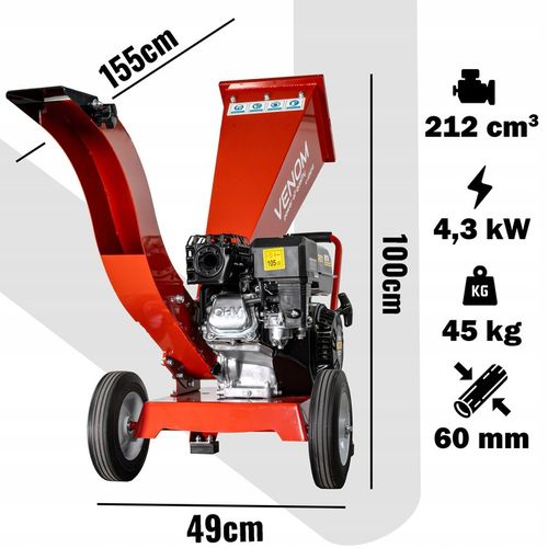 MOCNY ROZDRABNIACZ DO GALEZI SPALINOWY MAX 60MM SILNIK 212CC 2xNÓŻ na Arena.pl