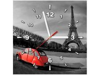 30X30CM ZEGAR CZERWONE AUTO WIEŻY EIFFLA OBRAZ DREWNO