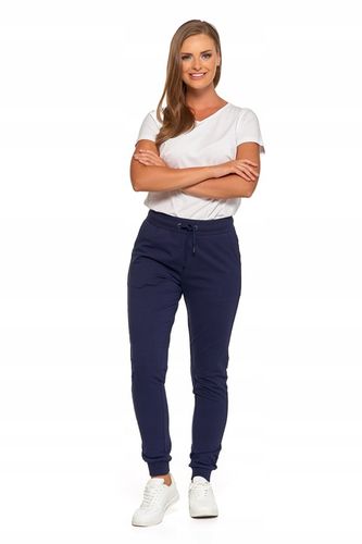 SPODNIE DRESOWE DAMSKIE BAWEŁNIANE JOGGERY BEZ WZORU MORAJ GRANATOWE S na Arena.pl