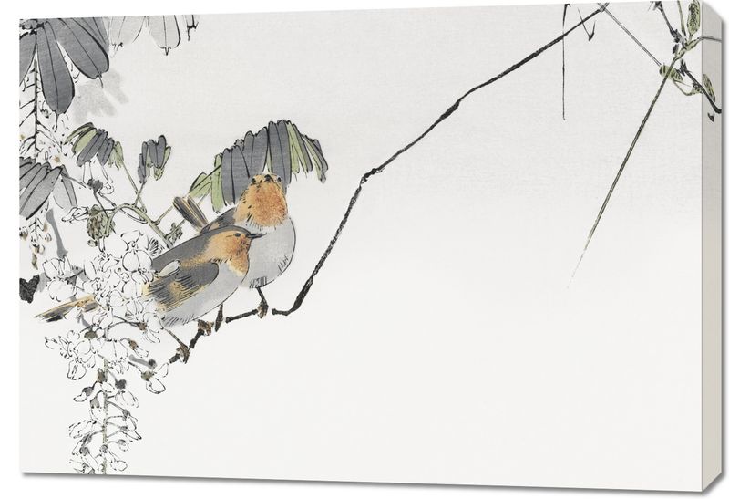 Obraz 100x70cm Two Sparrows, Seitei Japoński Vintage zdjęcie 1