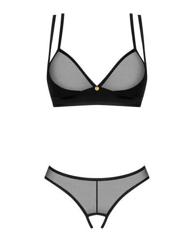 obsessive nesari xl/2xl - komplet siateczkowy czarny z ozdobnymi paskami na Arena.pl