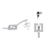 SREBRNE WISZĄCE KOLCZYKI KWADRATOWE Z CYRKONIAMI NA SZTYFT SREBRO PRÓBY 925