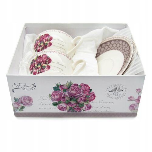 KOMPLET filiżanek 270ml ze spodkiem 2+2 BELLA FIORE zestaw kawowy na Arena.pl