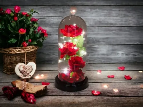WIECZNA RÓŻA W SZKLE W KOPULE ŚWIECĄCA NA WALENTYNKI LED PREZENT PUDEŁKO na Arena.pl