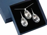 KOMPLET BIŻUTERII Z KRYSZTAŁAMI SWAROVSKI MIGDAŁ 22mm SREBRO 925