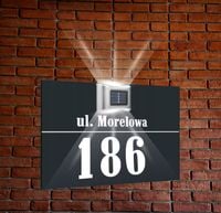 antracyt TABLICZKA ADRESOWA nierdzewna dibond z lampką numer działki 30x20
