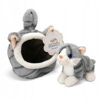 ZESTAW DOMEK SZARY KOTEK kot W DOMKU pluszak PLUSZOWY MASKOTKA przytulanka