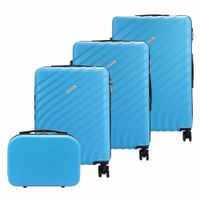 Zestaw z trzech walizek i kuferka W6007#14 14/20/24/28 niebieski KEMER
