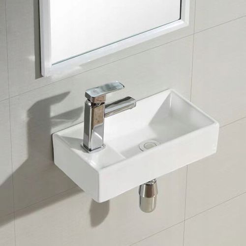 PROSTOKĄTNA ELEGANCKA UMYWALKA NABLATOWA CERAMICZNA BIAŁA Z POŁYSKIEM na Arena.pl