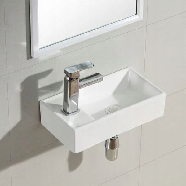 PROSTOKĄTNA ELEGANCKA UMYWALKA NABLATOWA CERAMICZNA BIAŁA Z POŁYSKIEM zdjęcie 4