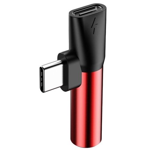Adapter Audio Baseus L41 USB-C do Mini Jack 3.5mm + USB-C (czerwony) na Arena.pl