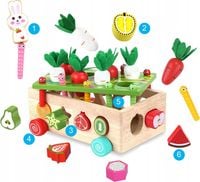 Układanka Montessori Sorter Klocków Złap Robaczka Drewniany Wózek Marchewki