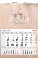 KALENDARZ 2025 jednodzielny DREWNIANY prezent nadruk uv jednorożec + imię