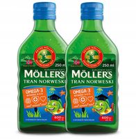2x Möller's TRAN NORWESKi owocowy 250ml OMEGA-3 ODPORNOŚĆ wit. D3 A i E