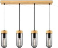 Lampa Wisząca Żyrandol Nowoczesny Czarny Szkło Drewno 4xE27 Loft