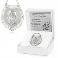 Srebrny Ryngraf z Matką Boska Pamiątka Chrztu Świętego Grawer dla Dziecka