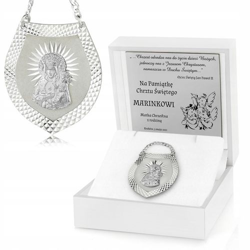 Srebrny Ryngraf z Matką Boska Pamiątka Chrztu Świętego Grawer dla Dziecka na Arena.pl