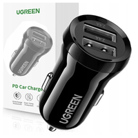 ładowarka samochodowa ugreen ed018, 2x usb, 24w (czarna)