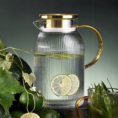 DZBANEK SZKLANY NA WODĘ LEMONIADĘ 1,5L KARAFKA Z POKRYWKĄ SITKO FILTRUJĄCE na Arena.pl