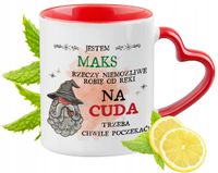 Dla Maksa Kubek Czerwony Z Uszkiem W Kształcie Serca Na Prezent Z Nadrukiem