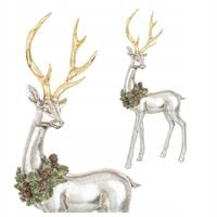 Figurka Renifer leżący 22x16x9 srebrny ze złotym porożem