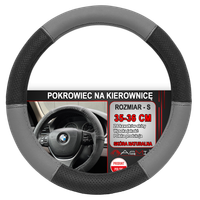 NAKŁADKA NA KIEROWNICĘ SKÓRZANA POKROWIEC SKÓRA CZARNO SZARA 35-36 CM