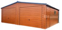 GARAŻ BLASZANY 7m x 6m poziom - dwuspad 2x Brama + dodatkowe drzwi - drewnopodobny BOX93 7x6