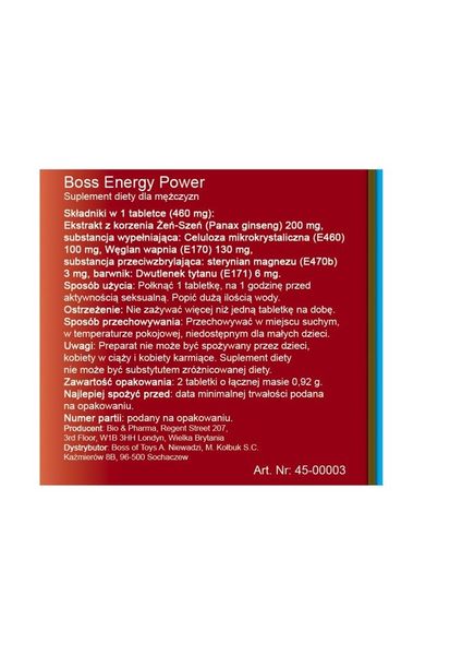 Boss Energy Power Tabletki Erekcyjne Dla Mężczyzn zdjęcie 3