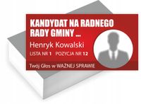 Wizytówki wyborcze 1000 sztuk WYBORY NA RADNEGO RADY GMINY + PROJEKT