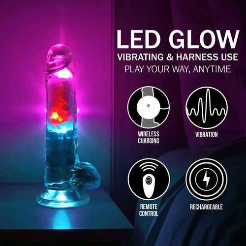 Led Vibrating Straight Cock With Balls - 7" / 18 Cm - Transparent na Arena.pl