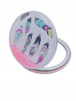 Lusterko kieszonkowe okrągłe podwójne z brokatem piórka 6cm wielokolorowe