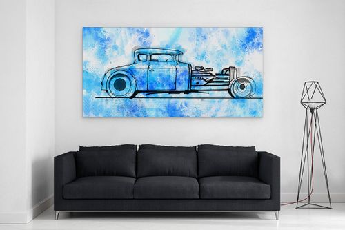 OBRAZ NA PŁÓTNIE CANVAS DO SALONU SAMOCHÓD NIEBIESKI 100X50 CM na Arena.pl