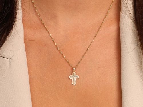 Złoty krzyżyk z cyrkoniami 585 0.40g efektowny nowoczesny wzór piękny 14kt na Arena.pl